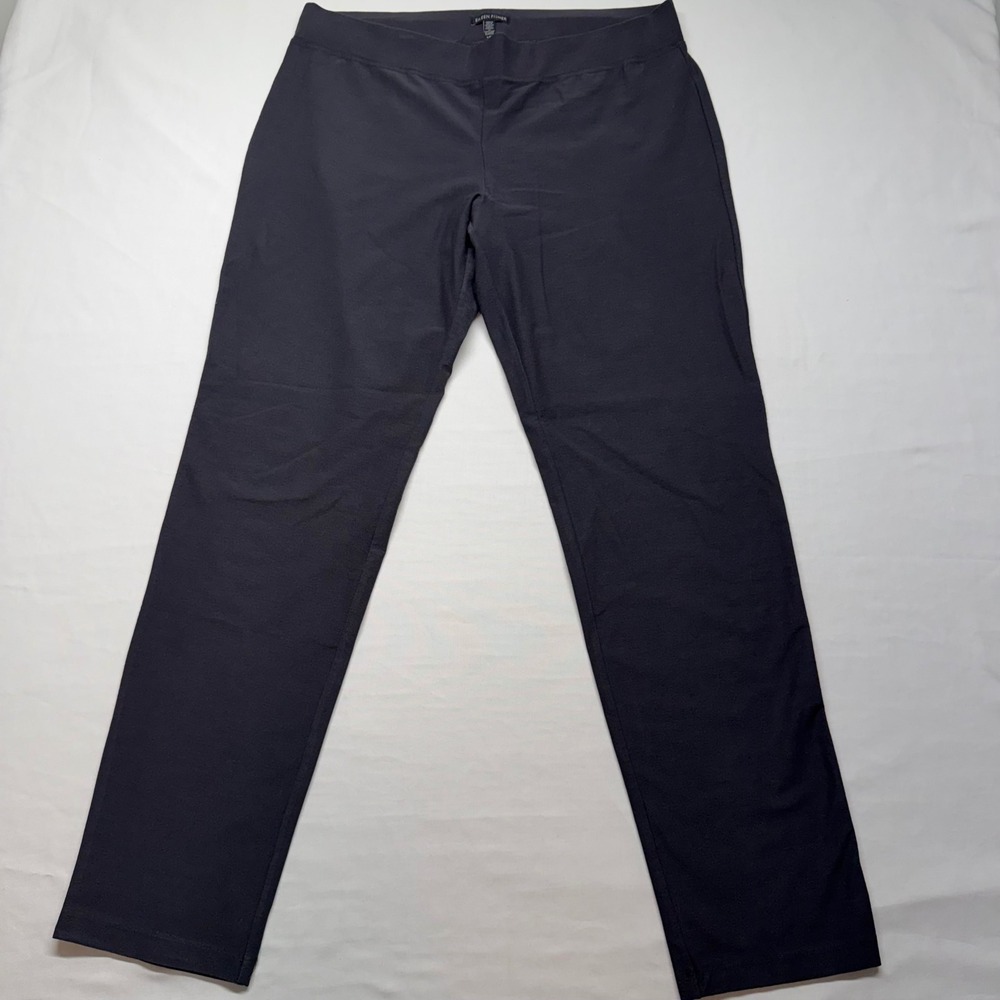 Eileen Fisher Black Straight Leg Pants Stretch Minimalist Career Chic‎ L Pull On